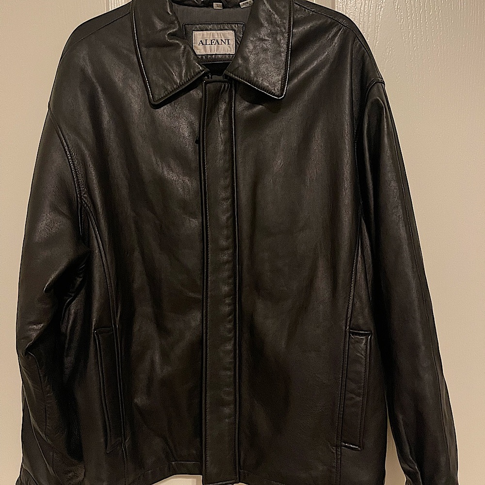 Alfani Black Leather Jacket zippered size L Large